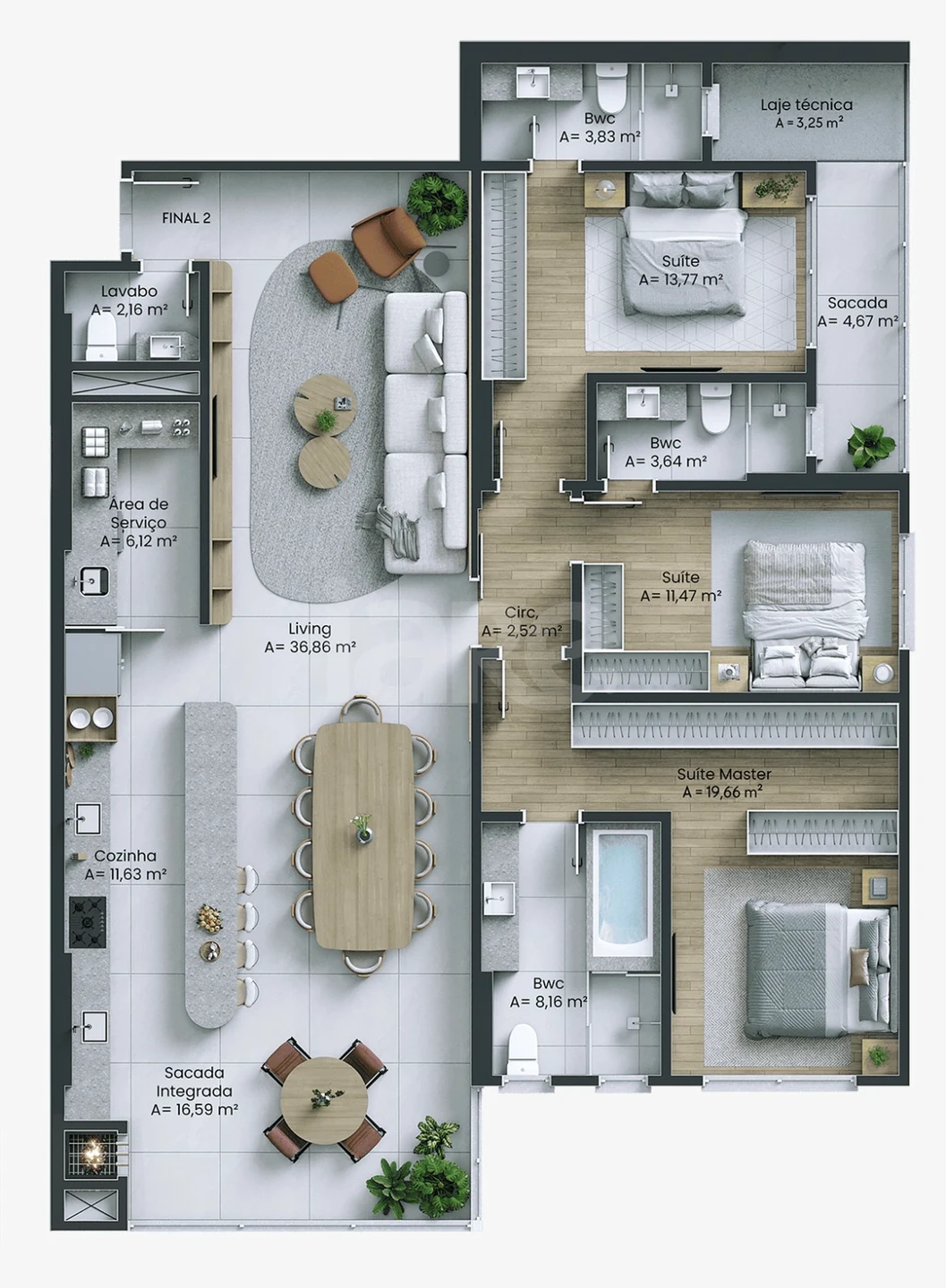 Planta — Apartamento 157,23 m²