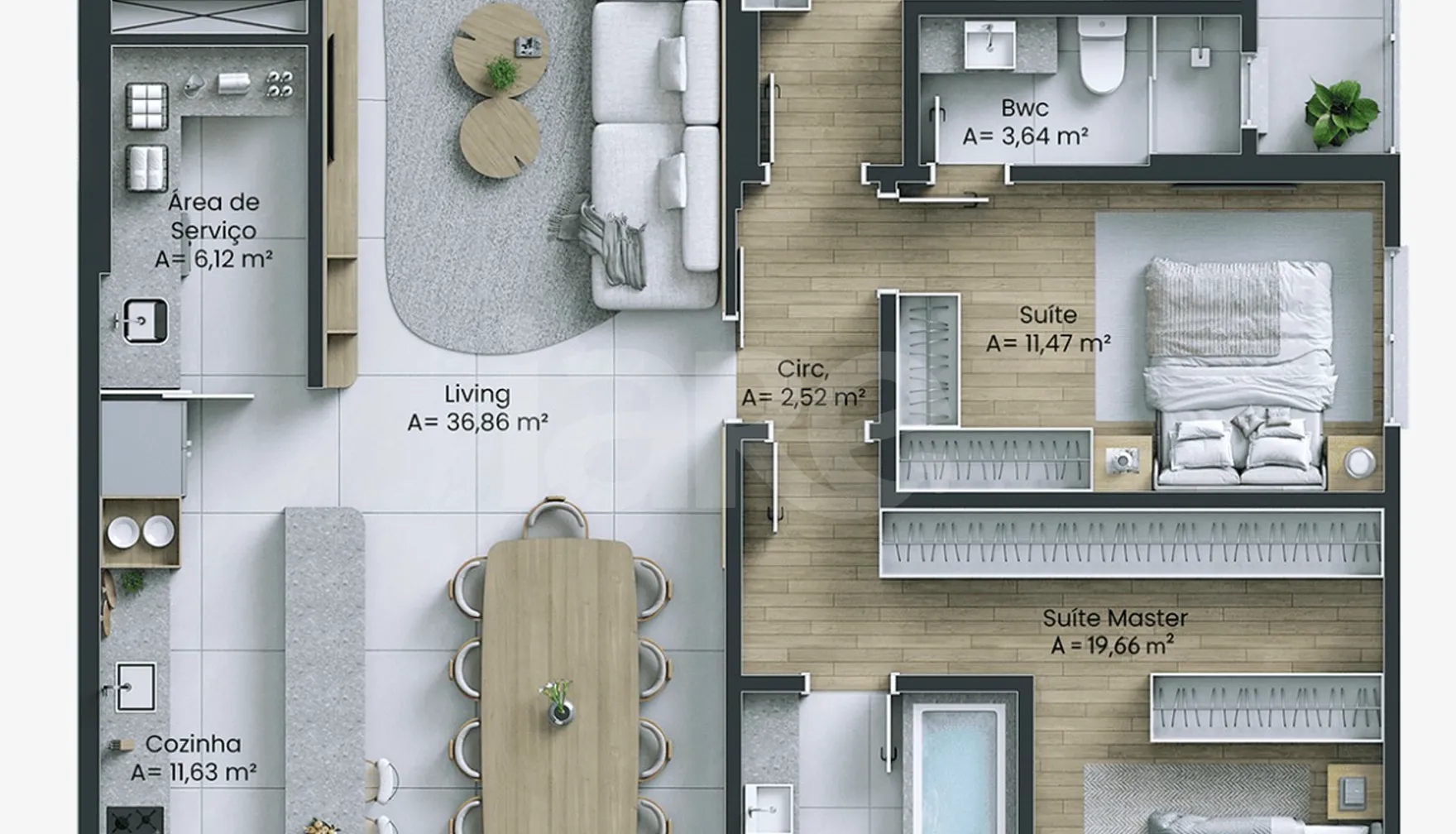 Planta — Apartamento 157,23 m²
