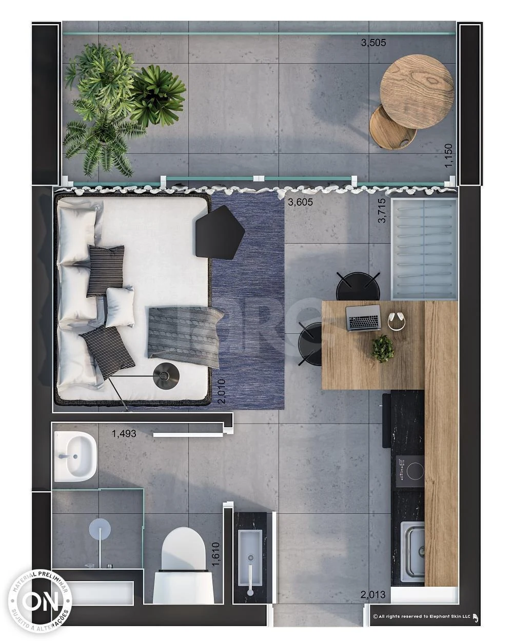 Planta — Studio 20,49 m²