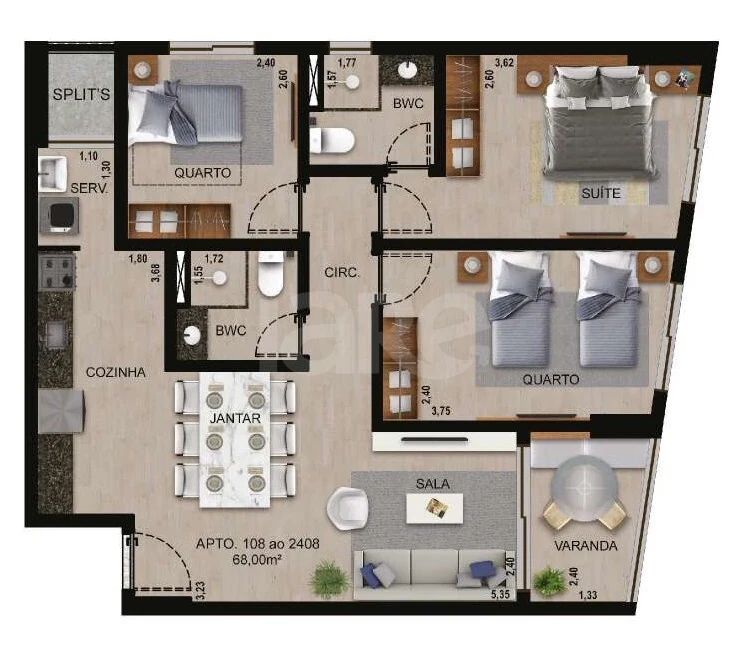 Planta — Apartamento 68 m²