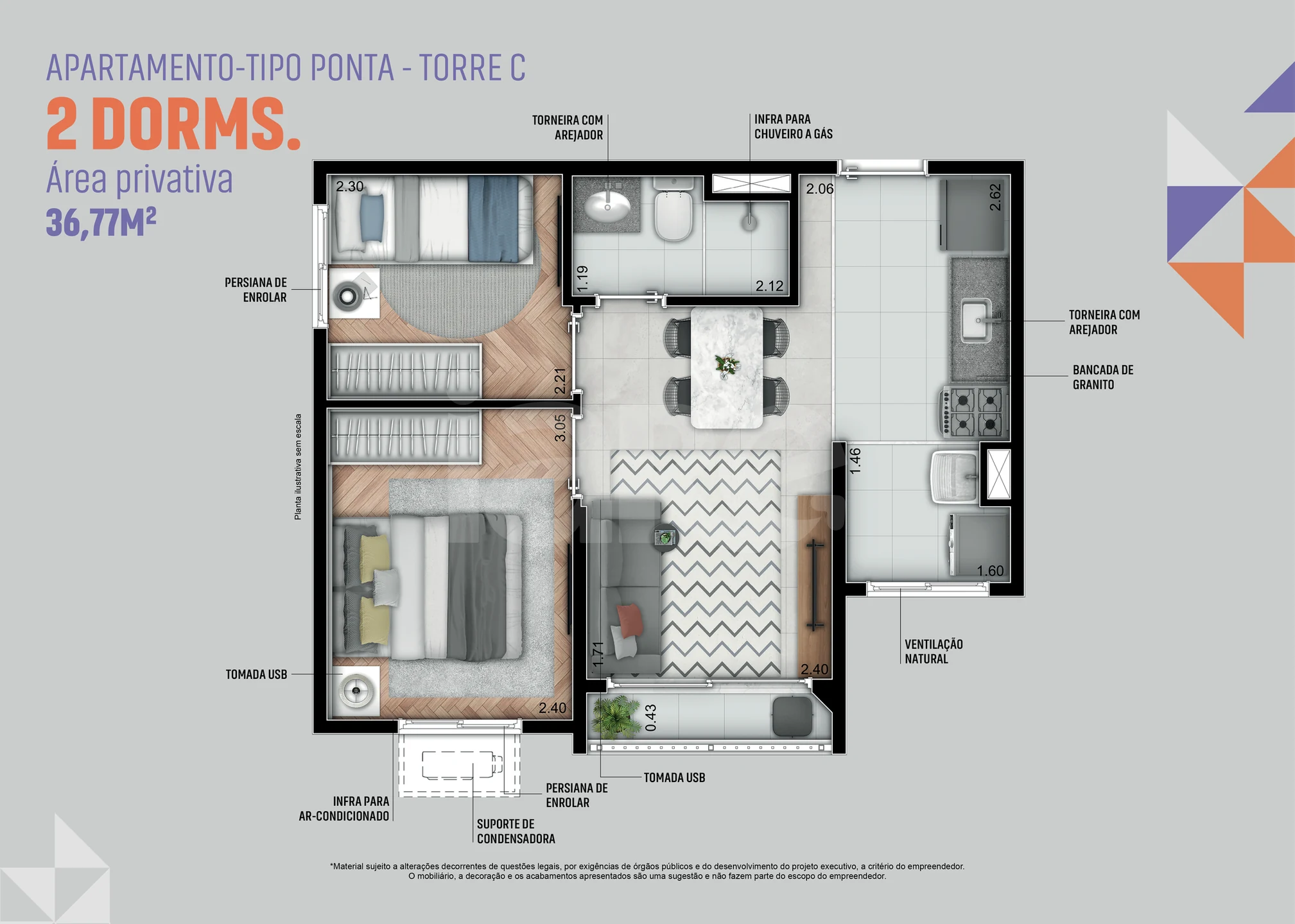 Planta — Apartamento 36,77 m²