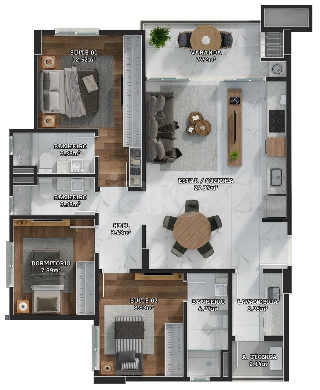 Planta — Apartamento 95,5 m²