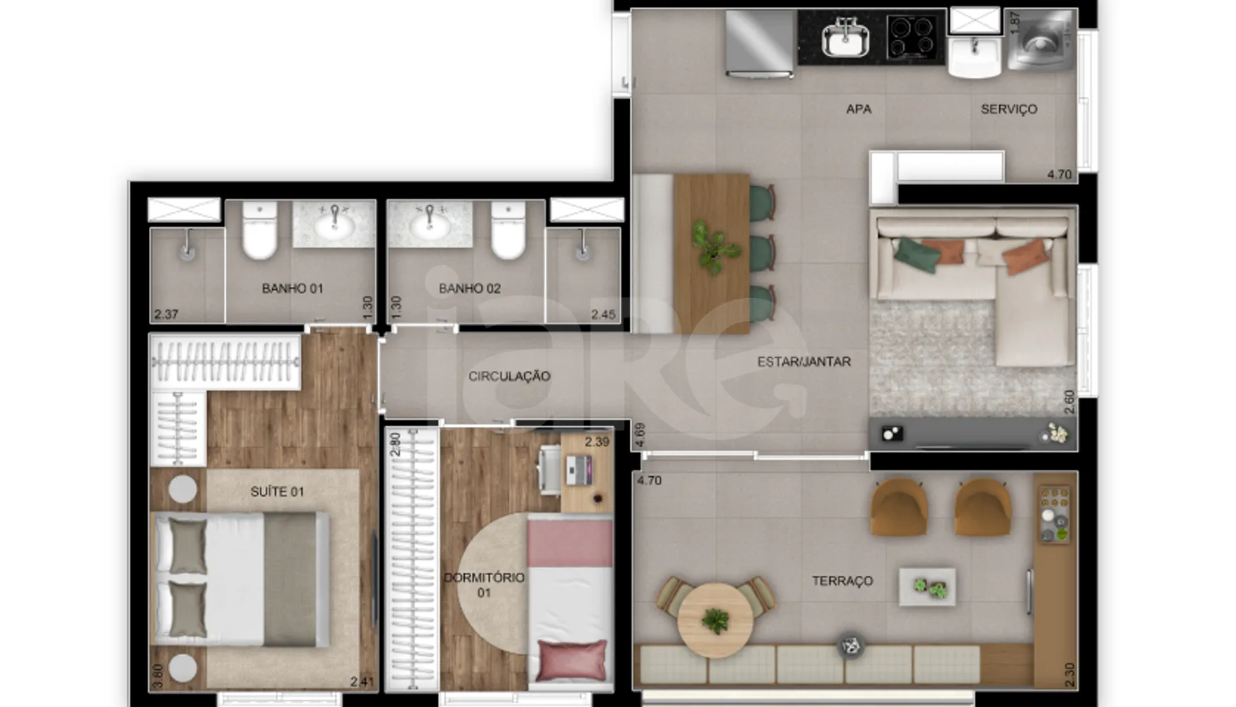 Planta — Apartamento 67 m²