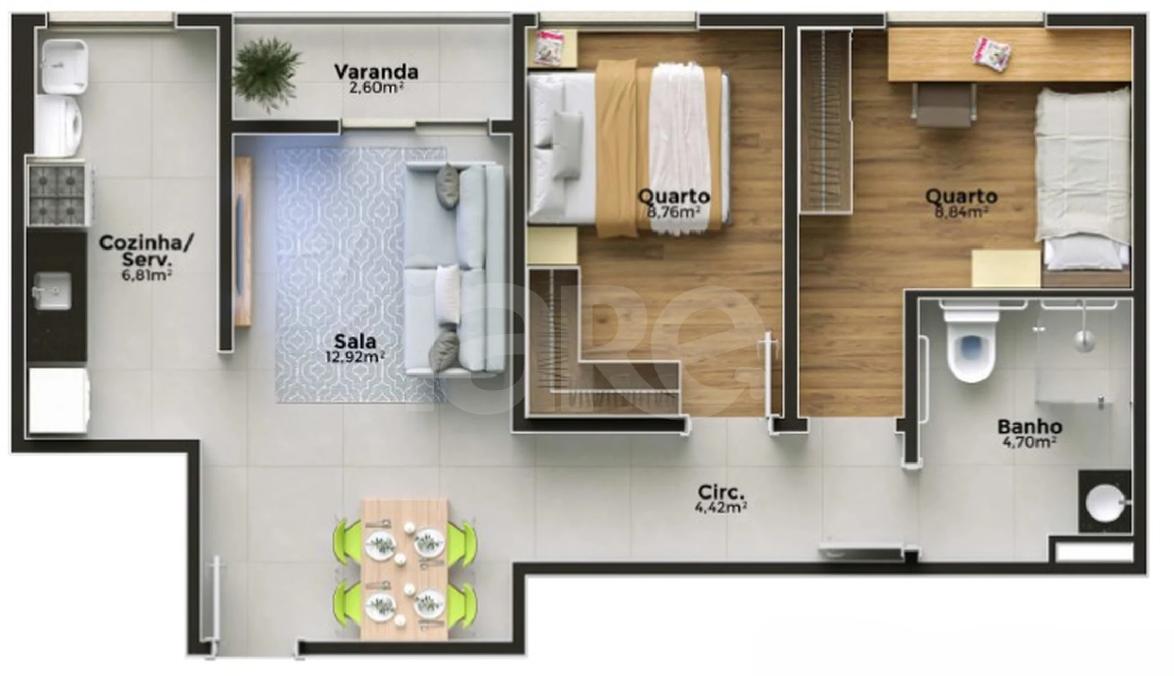 Planta — Apartamento 56,3 m²
