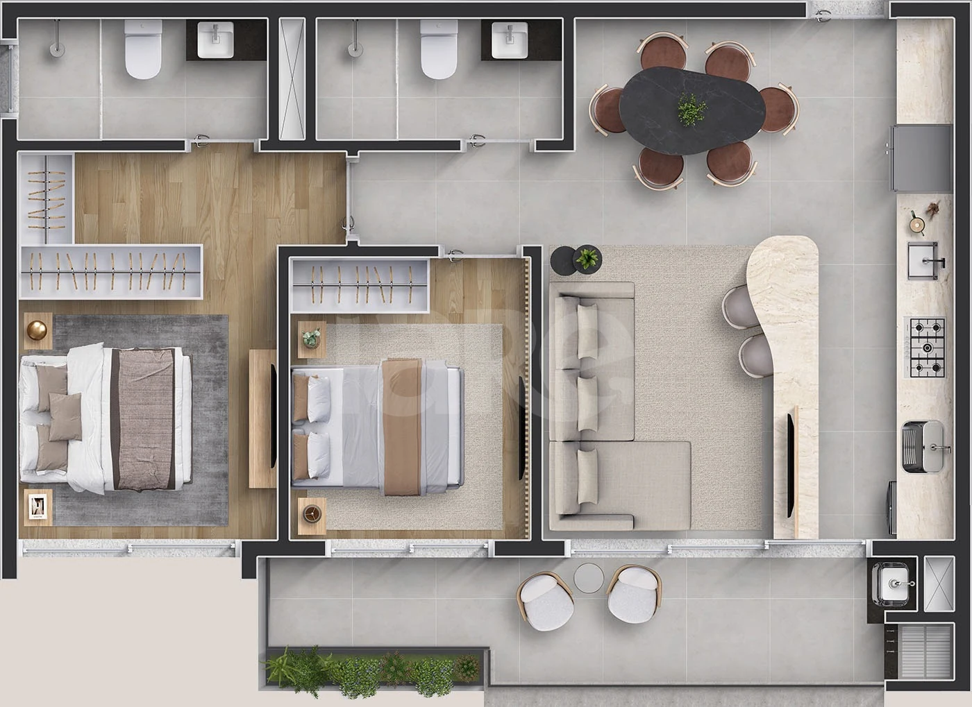Planta — Apartamento 72,58 m²