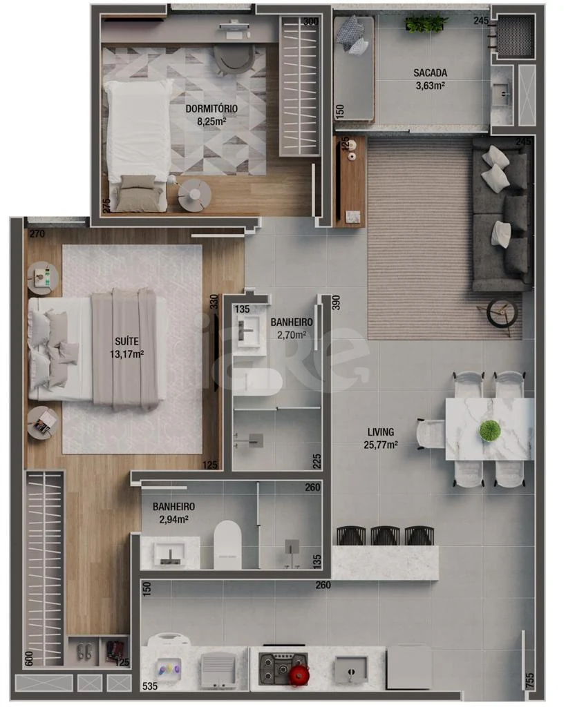 Planta — Apartamento 64,38 m²