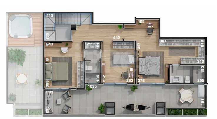 Planta — Cobertura Duplex 142,54 m² · 1º pavimento