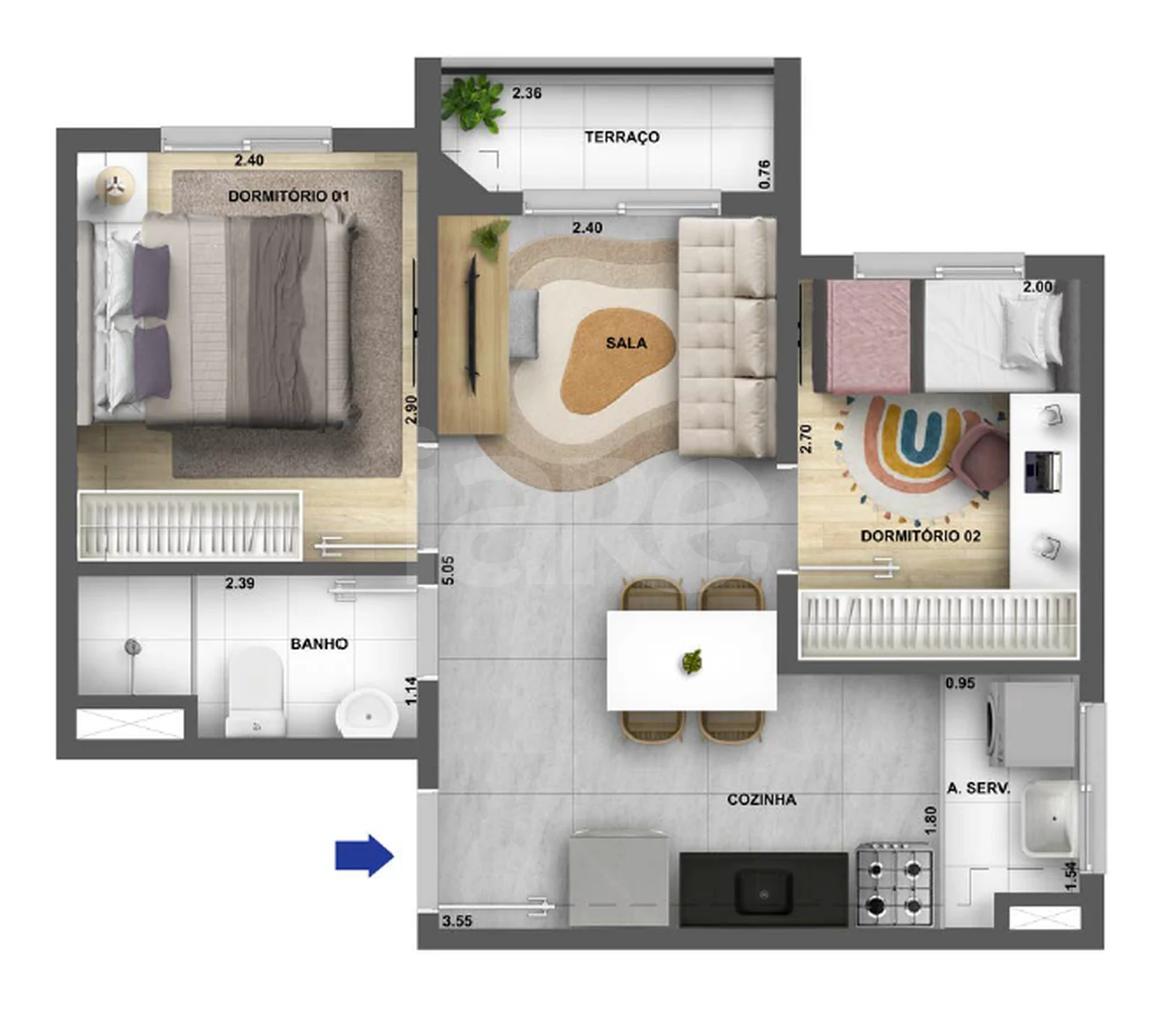 Planta — Apartamento 38,35 m²