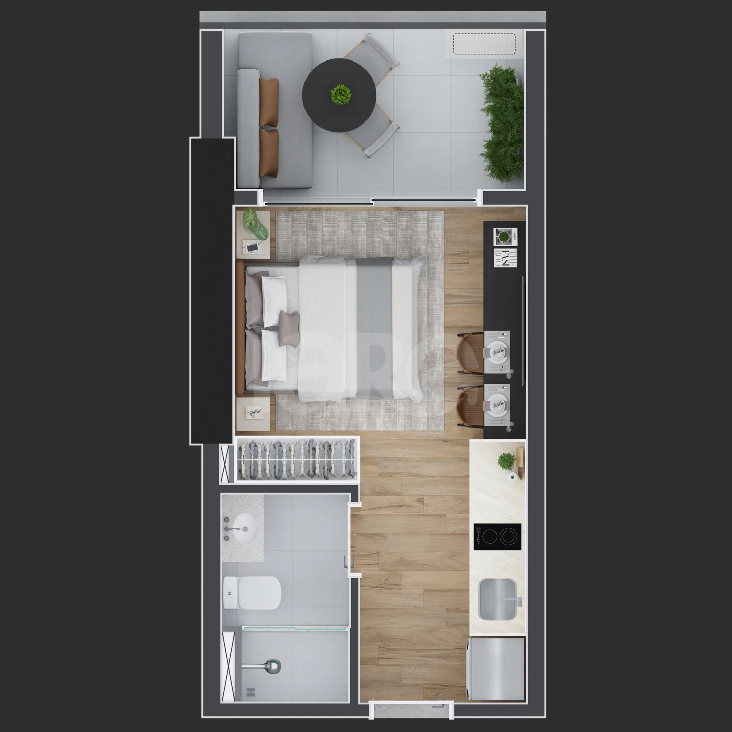 Planta — Studio 25,45 m²