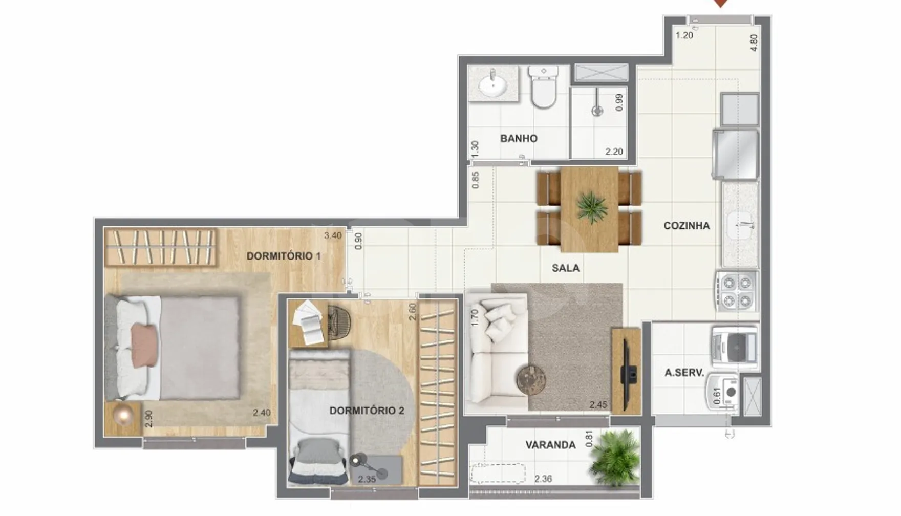 Planta — Apartamento 43,36 m²