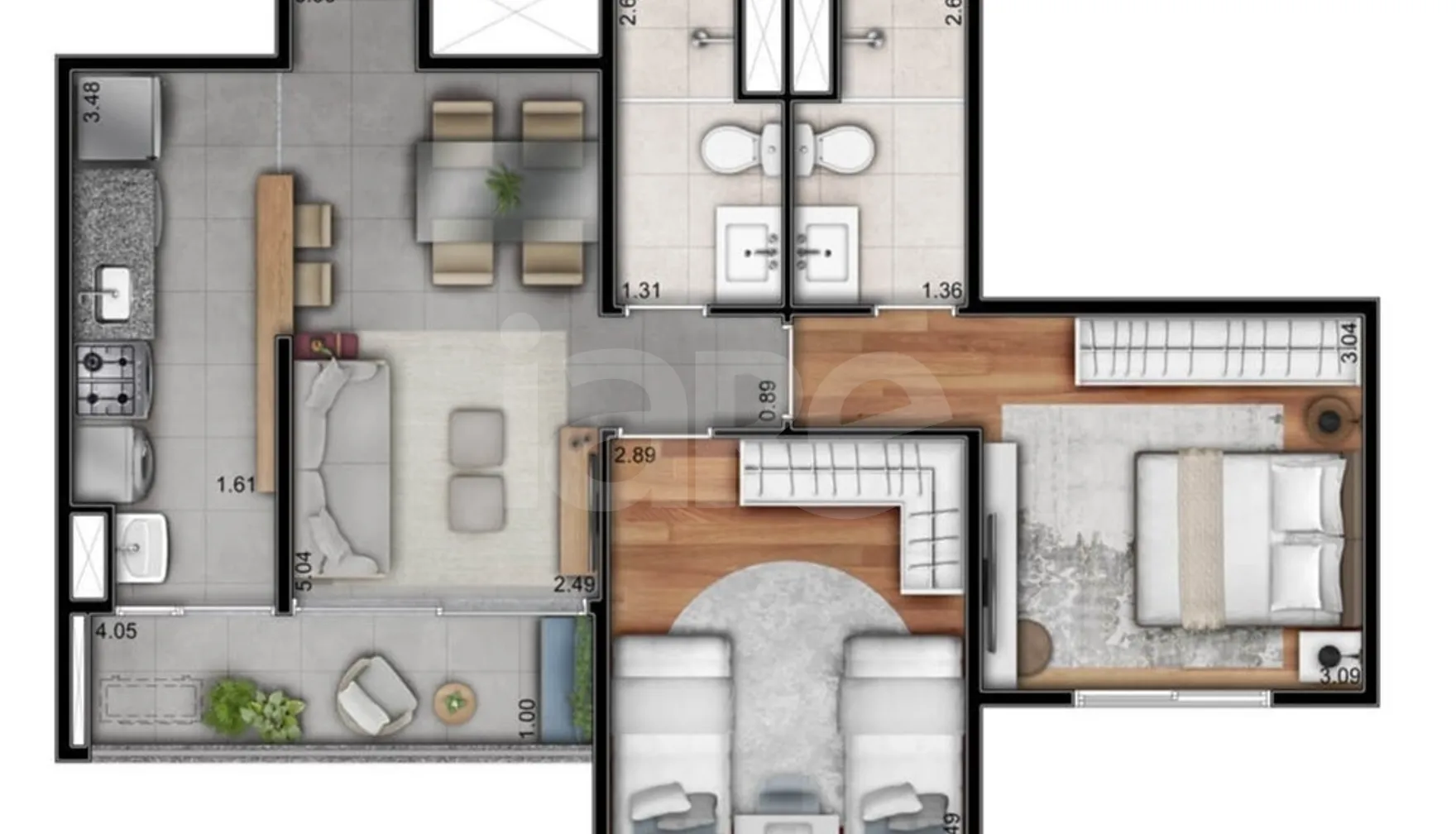 Planta — Apartamento 61,8 m²