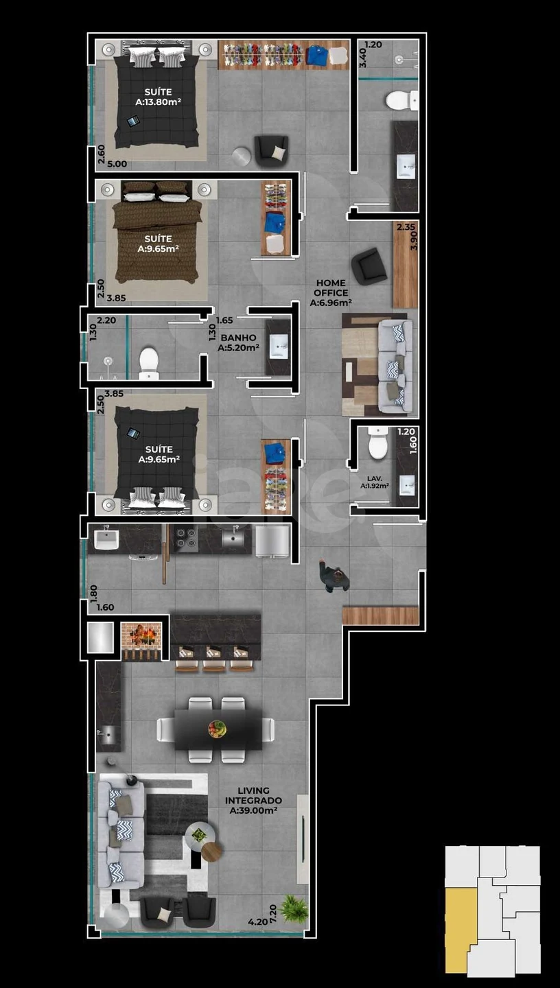 Planta — Apartamento 105,59 m²
