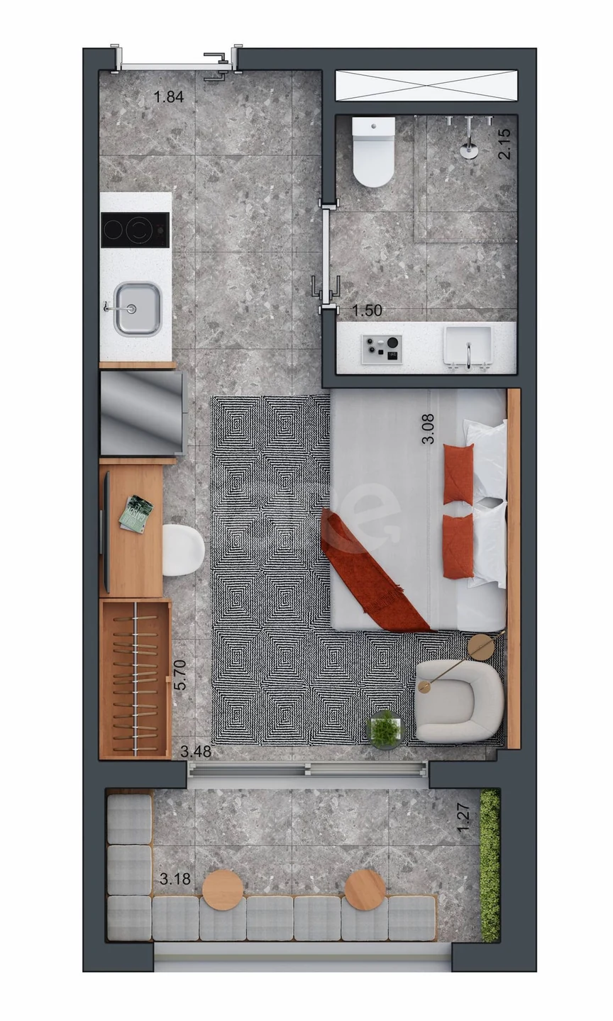 Planta — Studio 27,86 m²