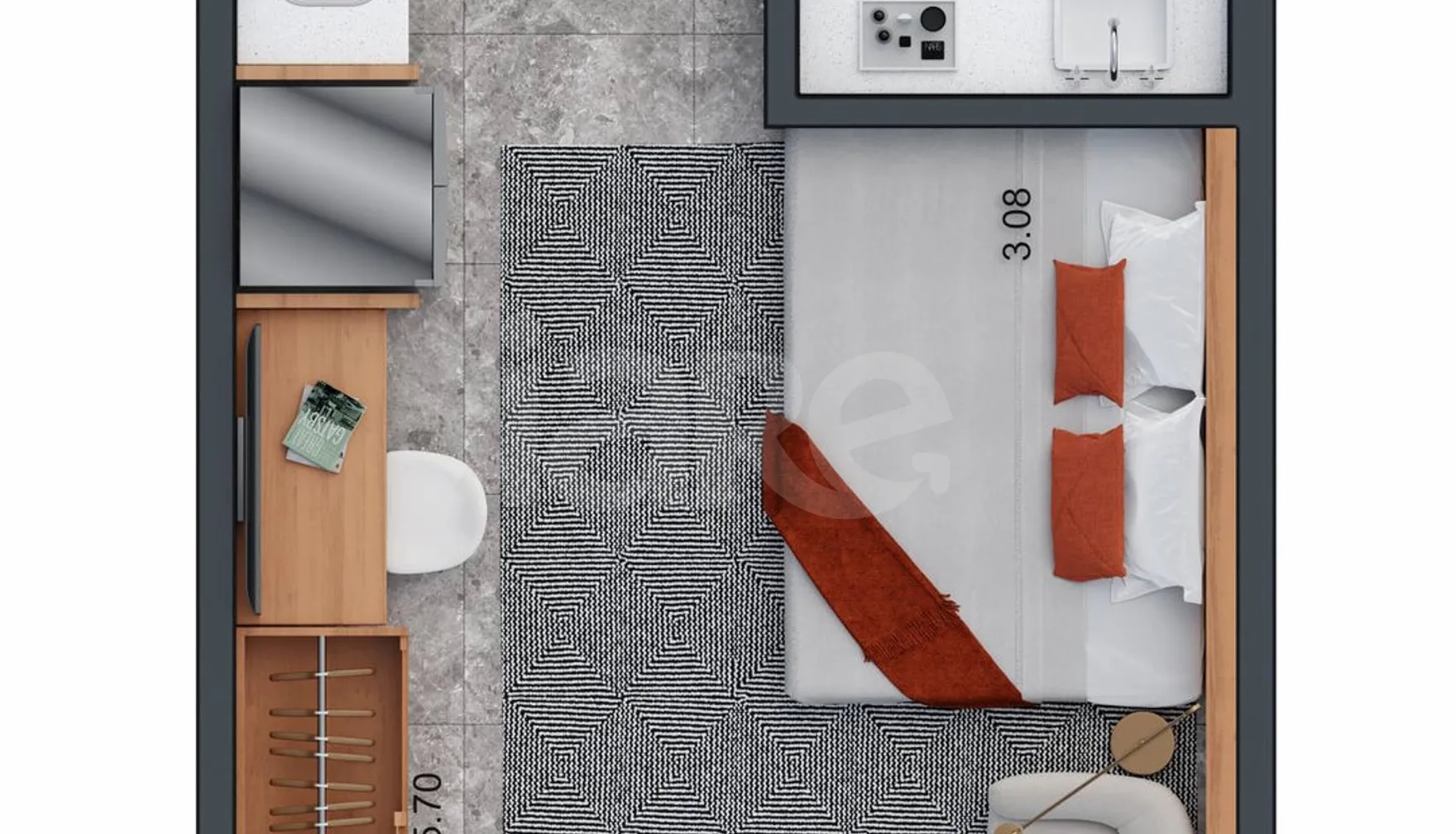 Planta — Studio 27,86 m²