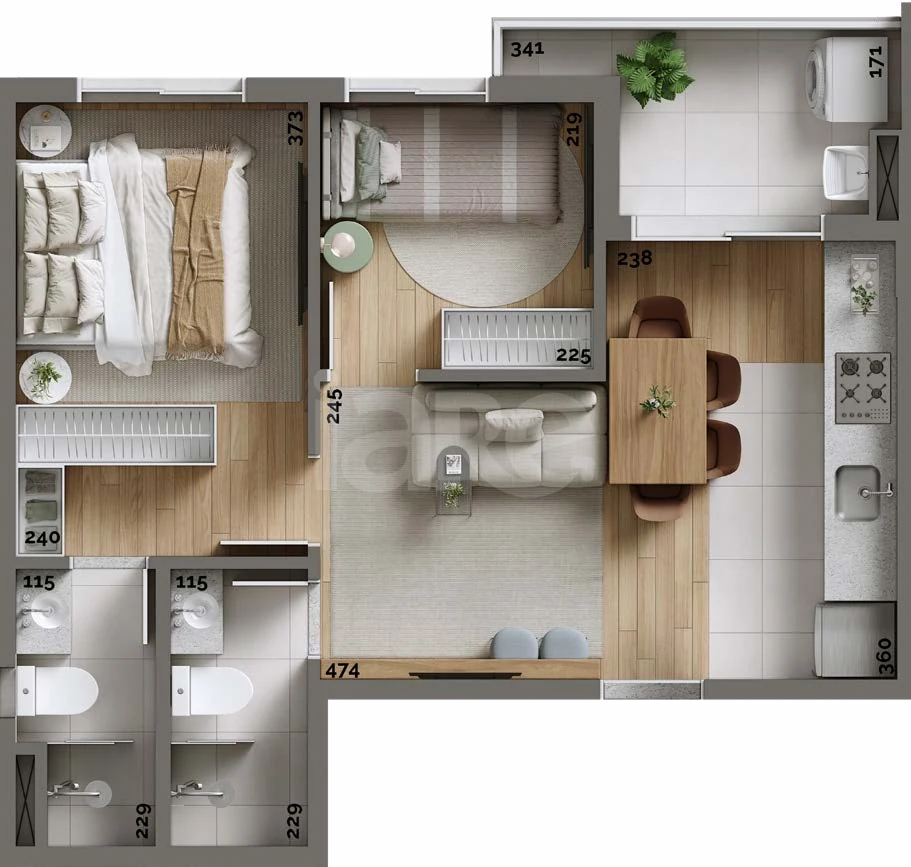 Planta — Apartamento 44,69 m²