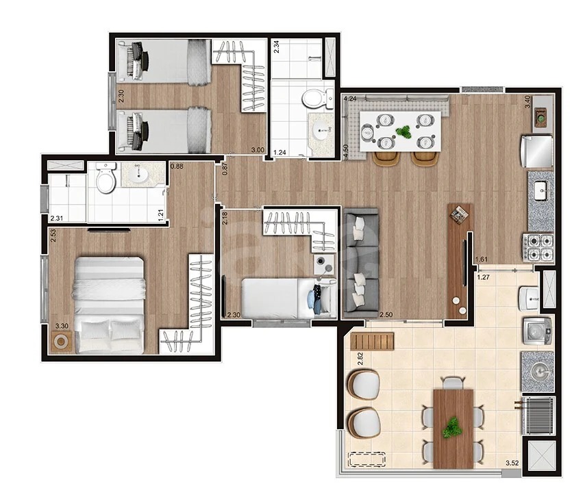 Planta — Apartamento 67,57 m²