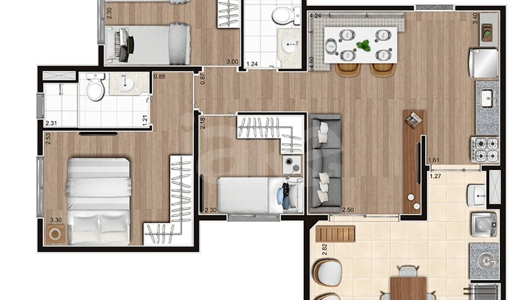 Planta — Apartamento 67,57 m²