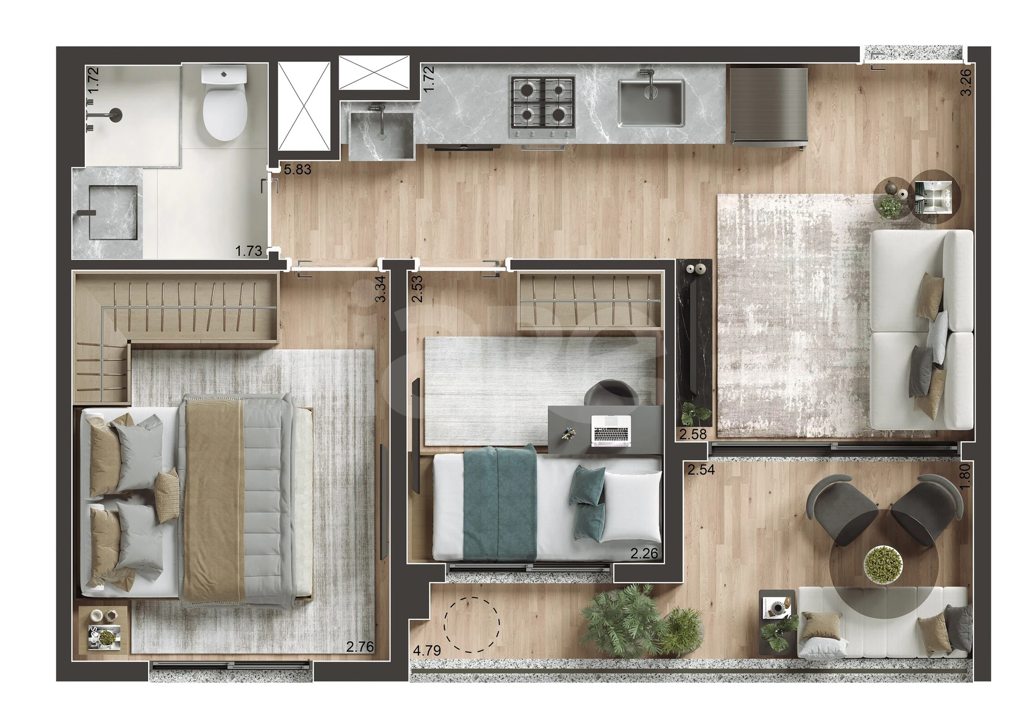 Planta — Apartamento 38,99 m²