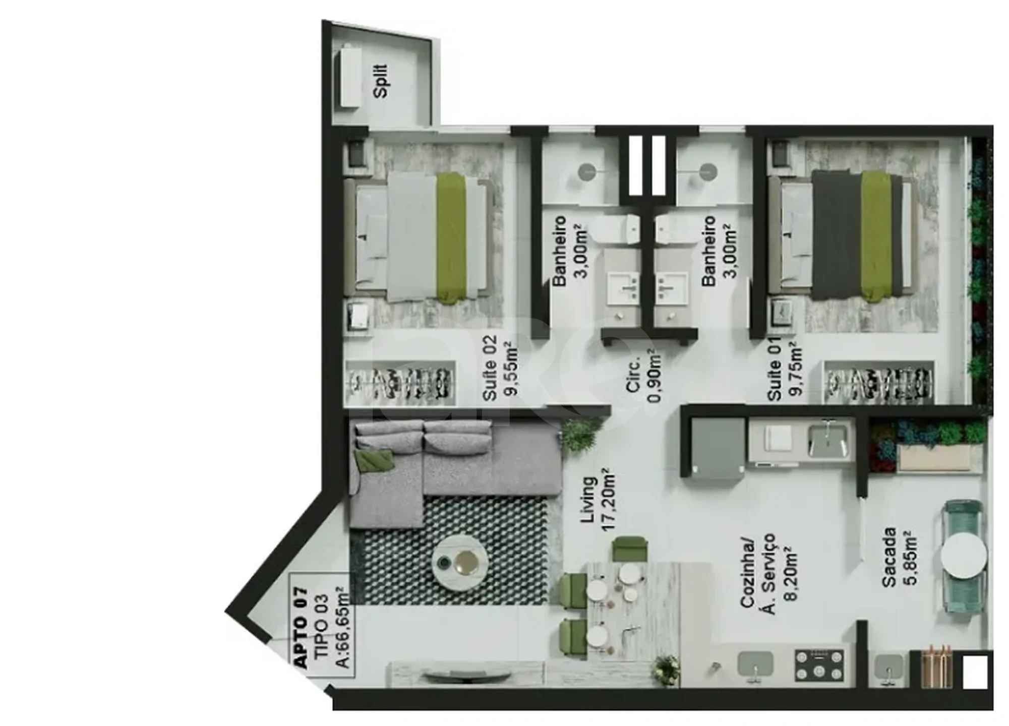 Planta — Apartamento 66,65 m²