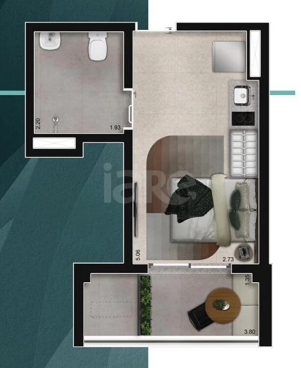 Planta — Studio 30,09 m²