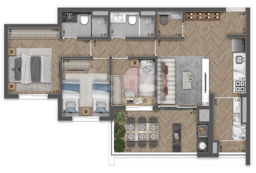 Planta — Apartamento 81,64 m²
