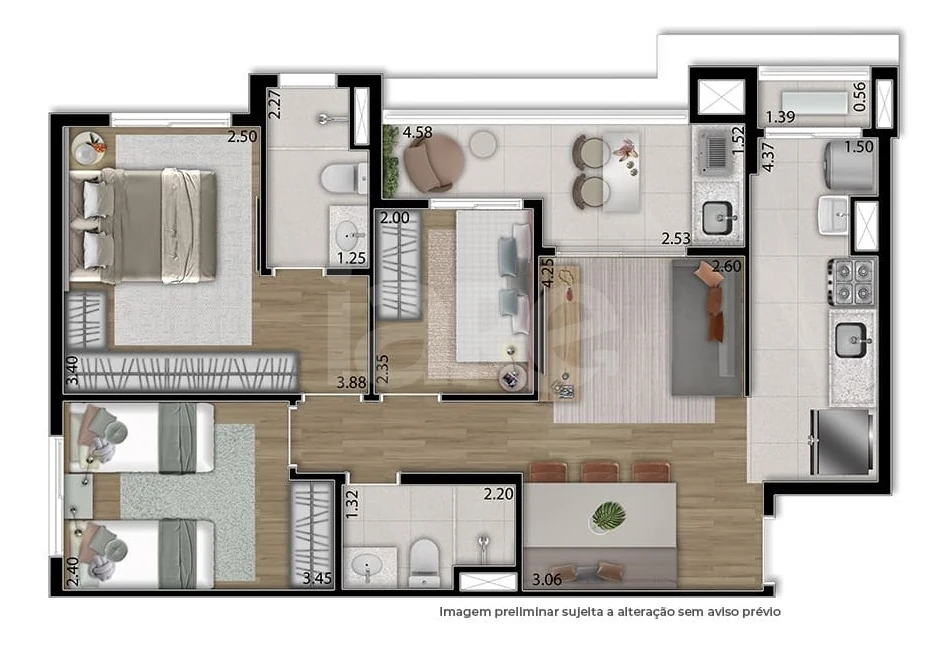 Planta — Apartamento 67,02 m²