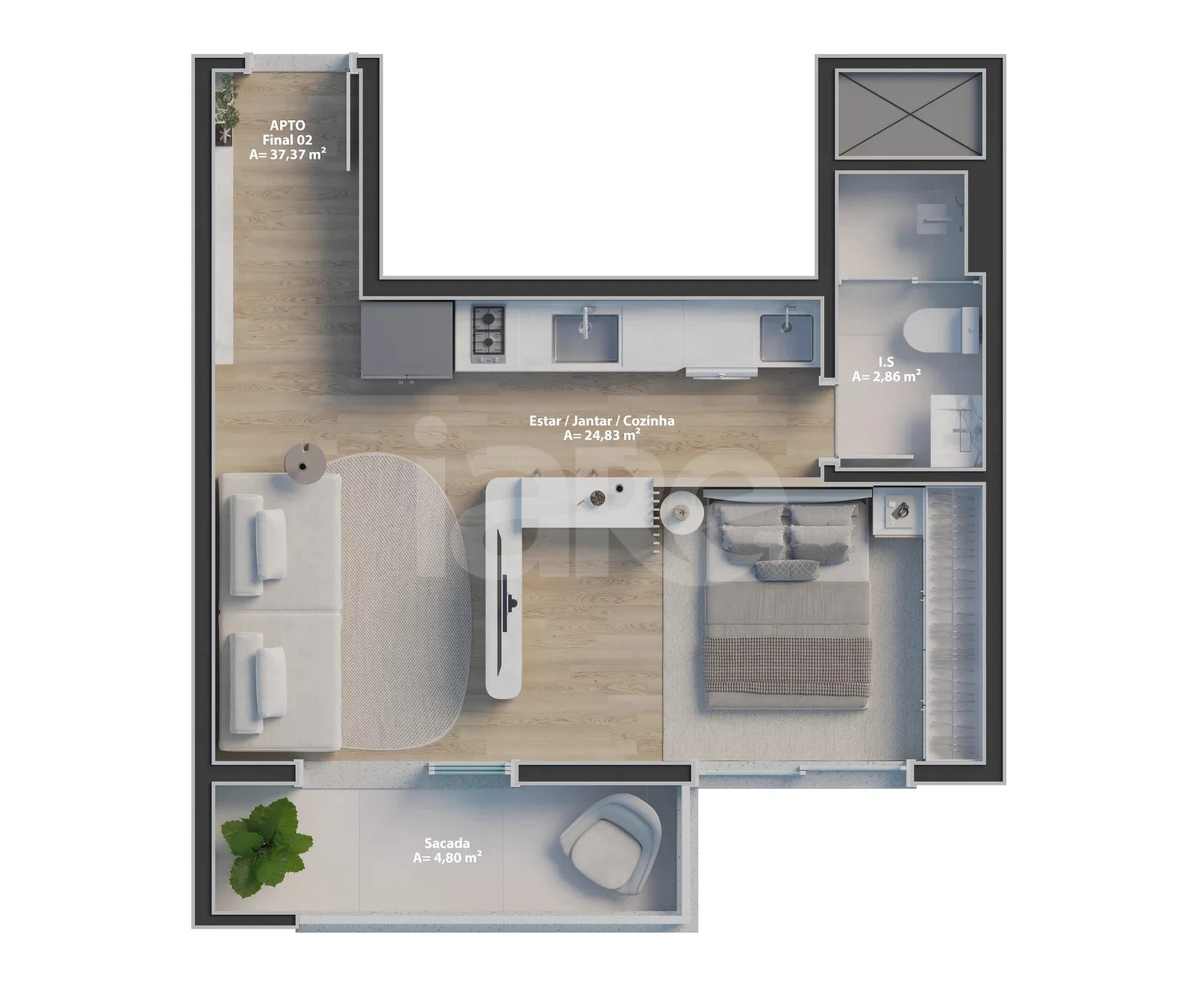Planta — Studio 37,37 m²