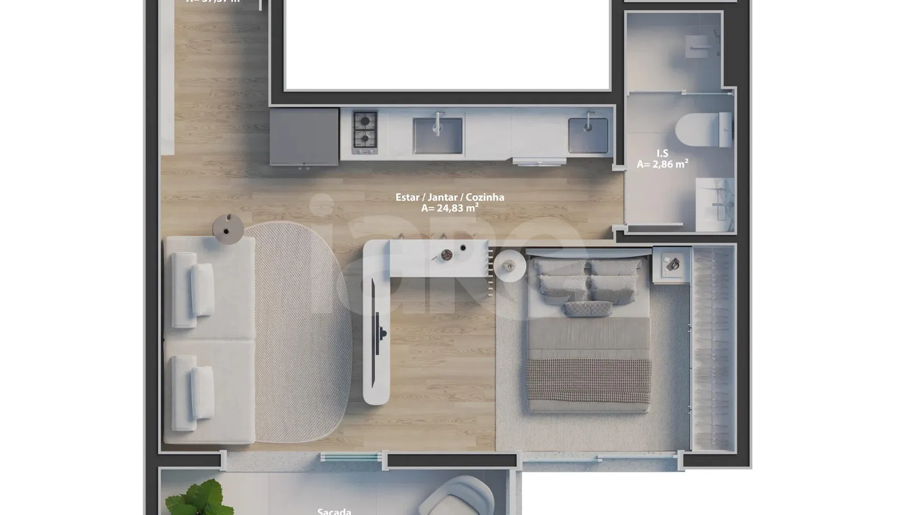 Planta — Studio 37,37 m²