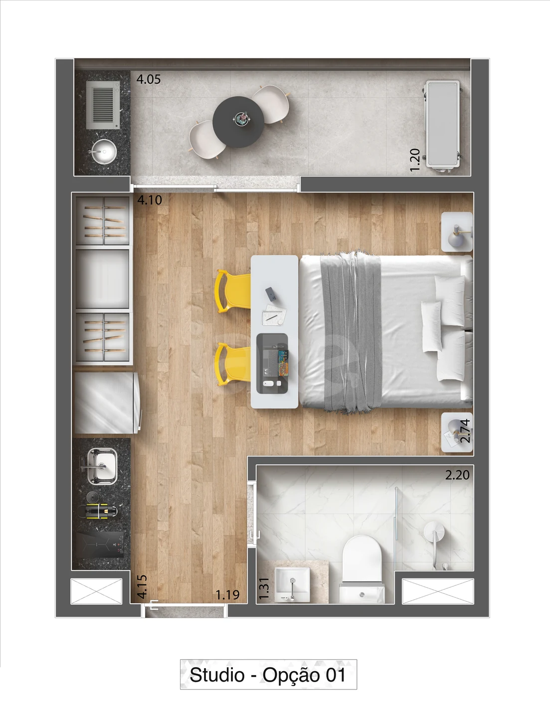 Planta — Studio 24,53 m²