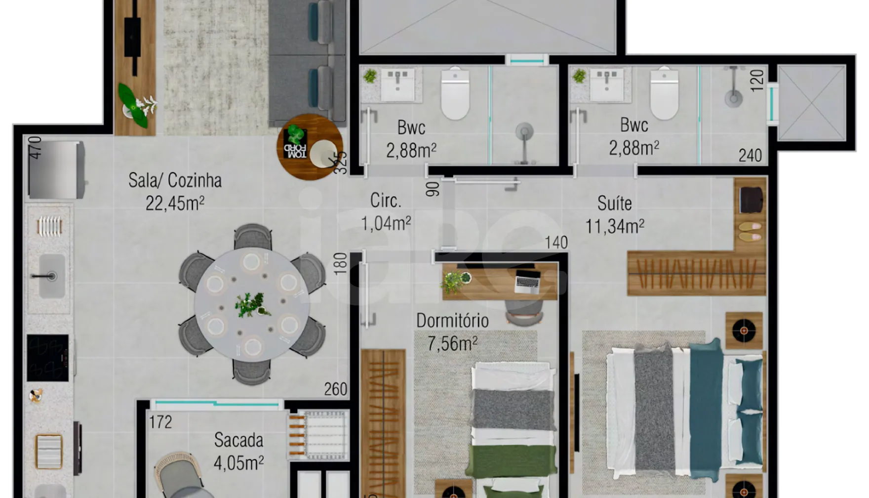 Planta — Apartamento 61,04 m²