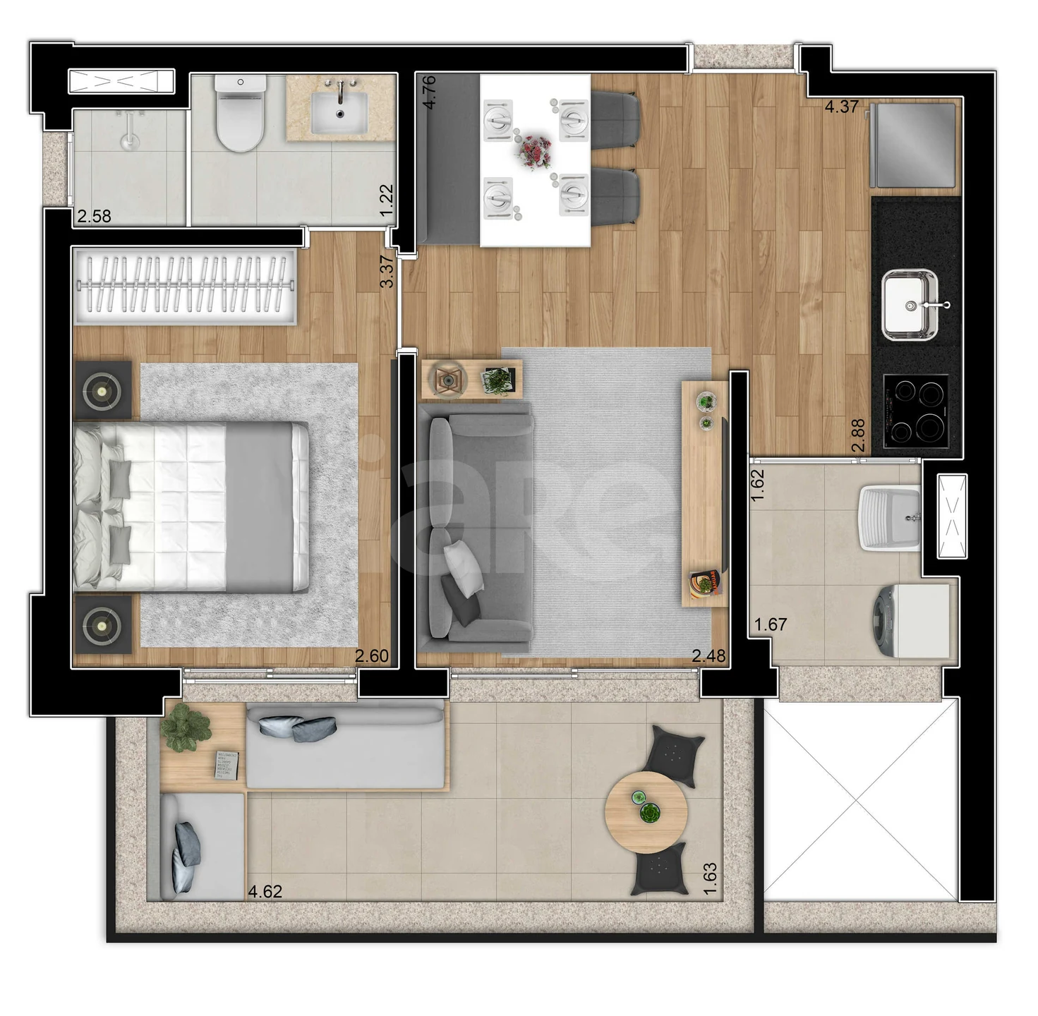 Planta — Apartamento 49,95 m²