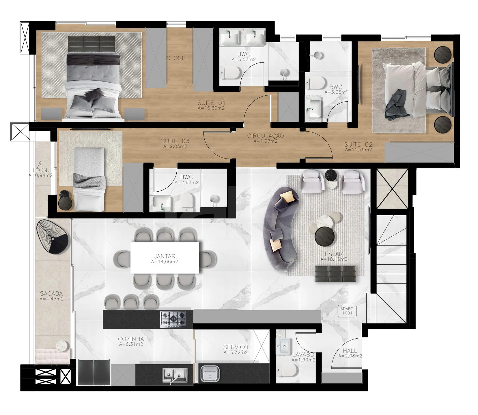 Planta — Cobertura Duplex 249,54 m² · 1º pavimento