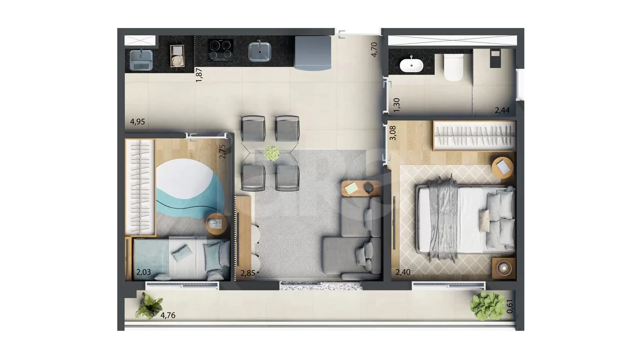 Planta — Apartamento 43,75 m²