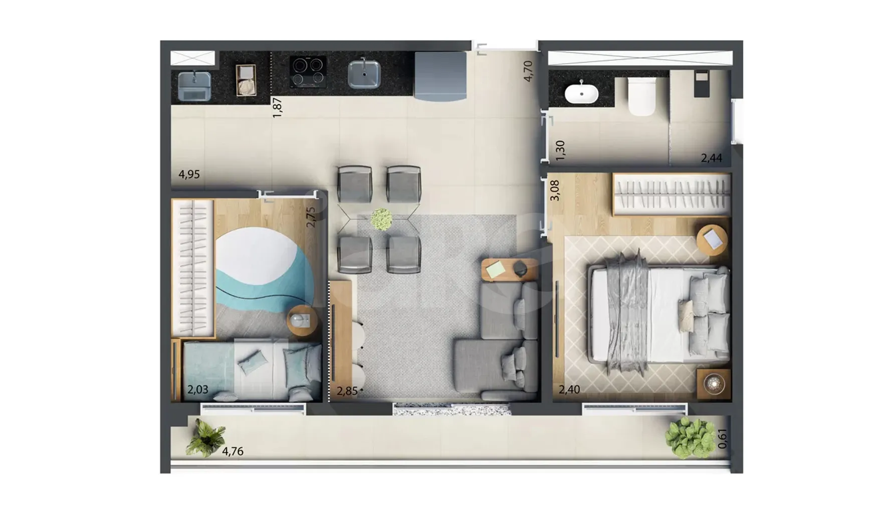Planta — Apartamento 43,75 m²