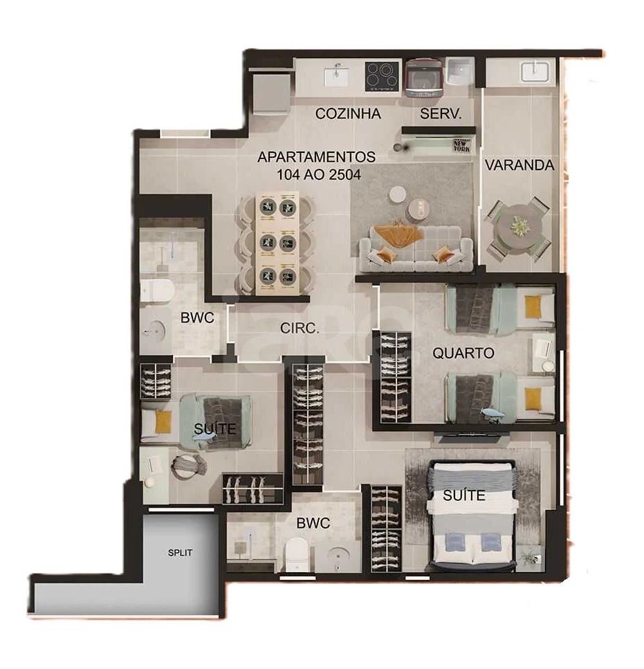Planta — Apartamento 62,32 m²