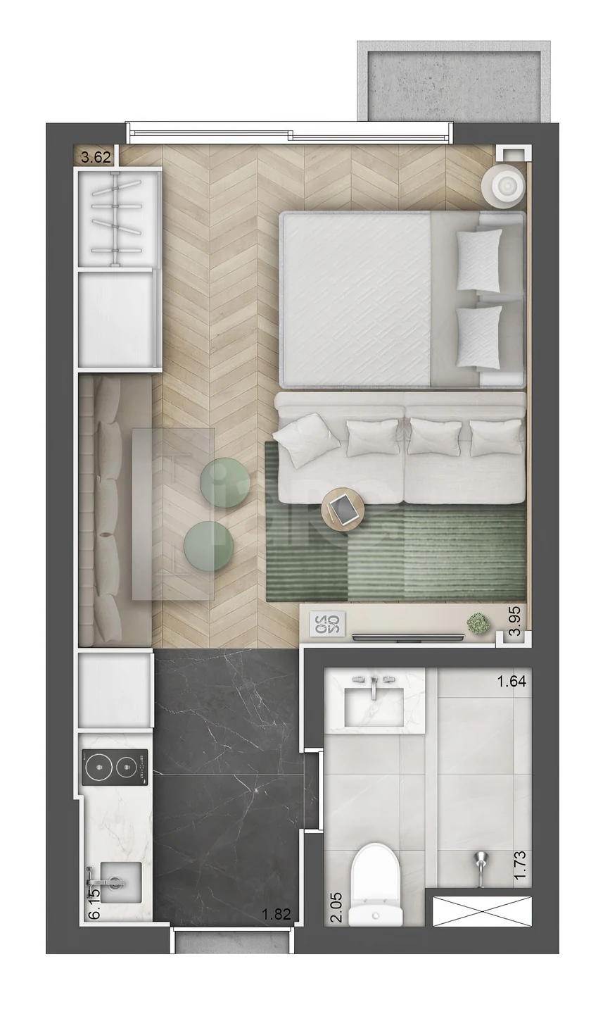Planta — Studio 26,07 m²