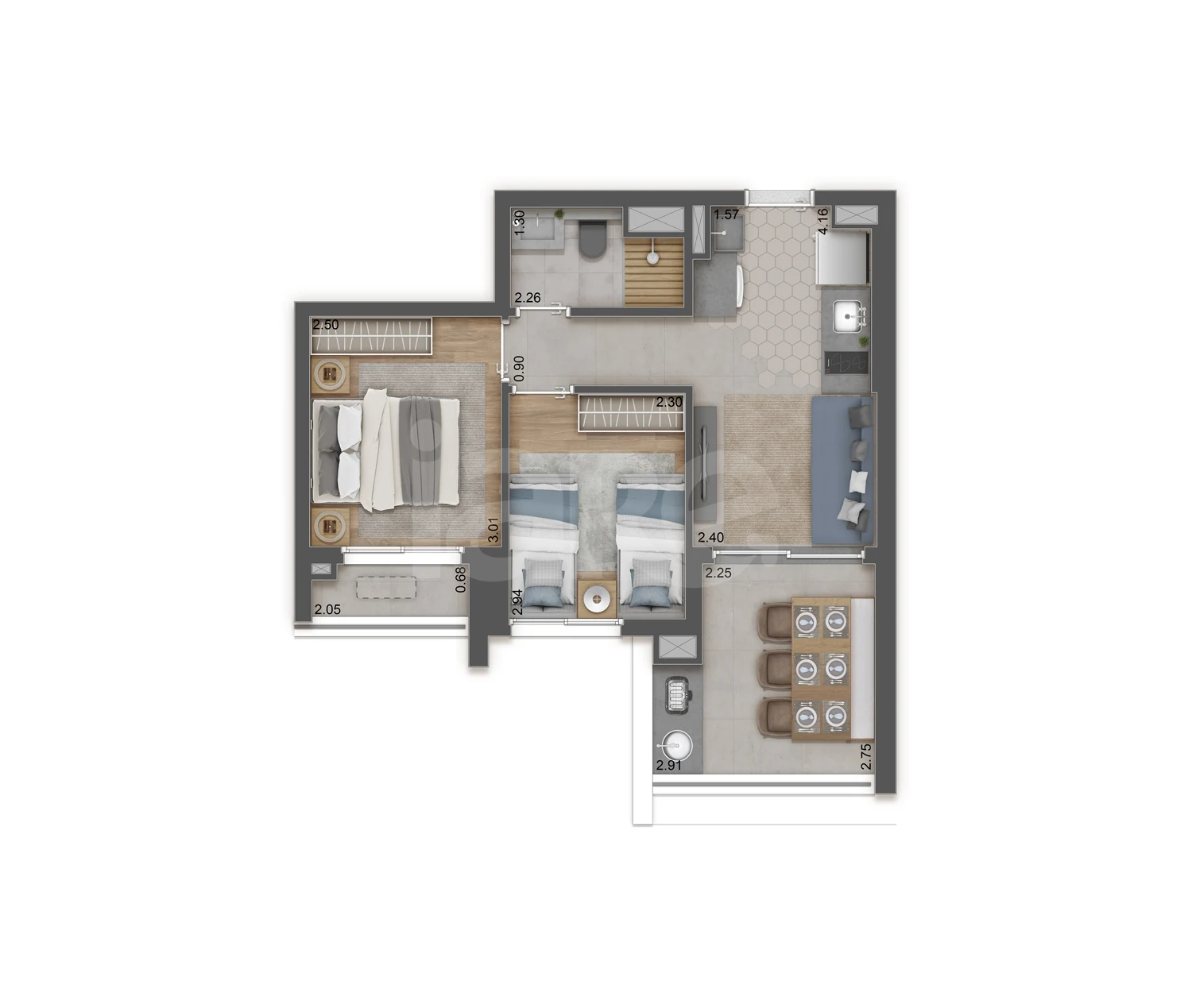 Planta — Apartamento 68,17 m²