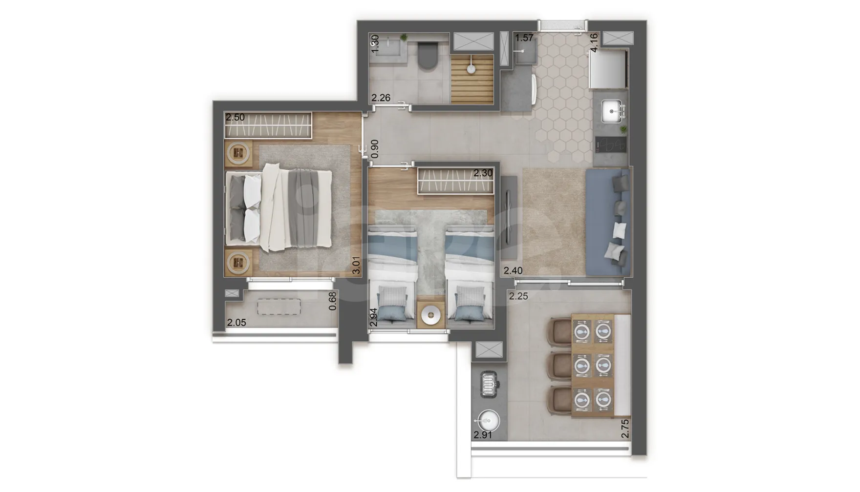Planta — Apartamento 68,17 m²