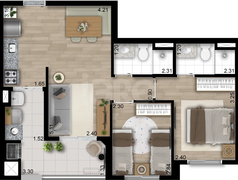 Planta — Apartamento 56,42 m²