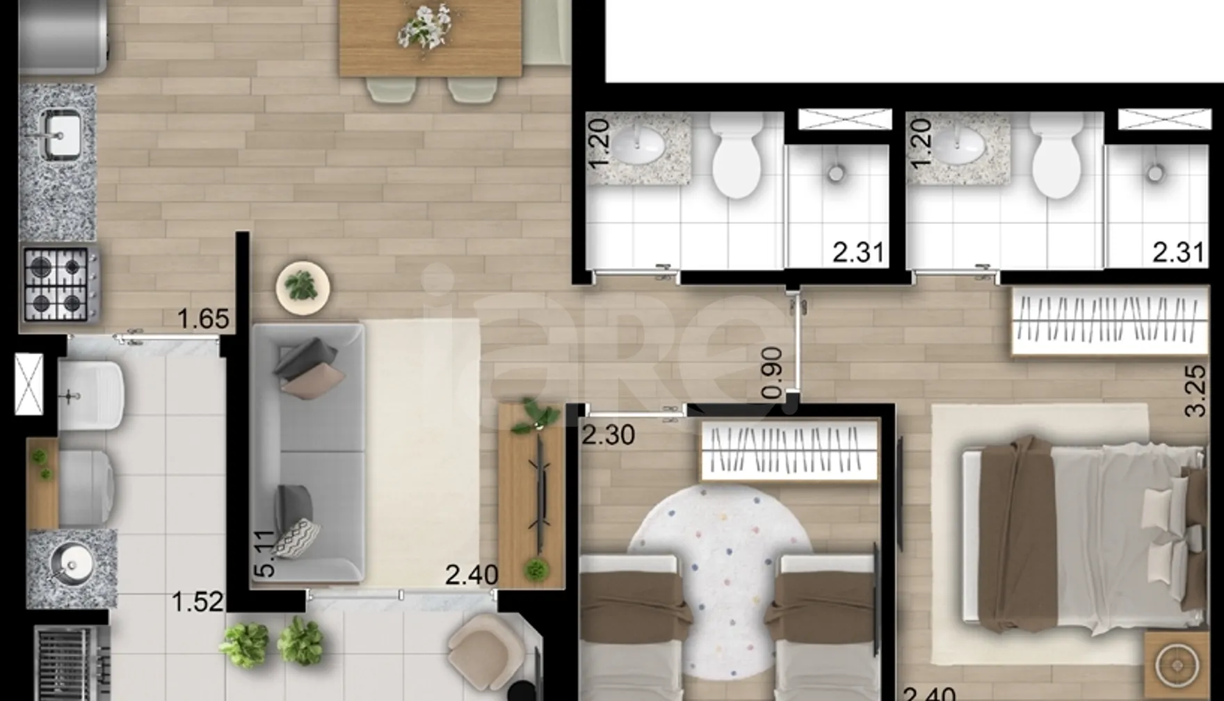 Planta — Apartamento 56,42 m²