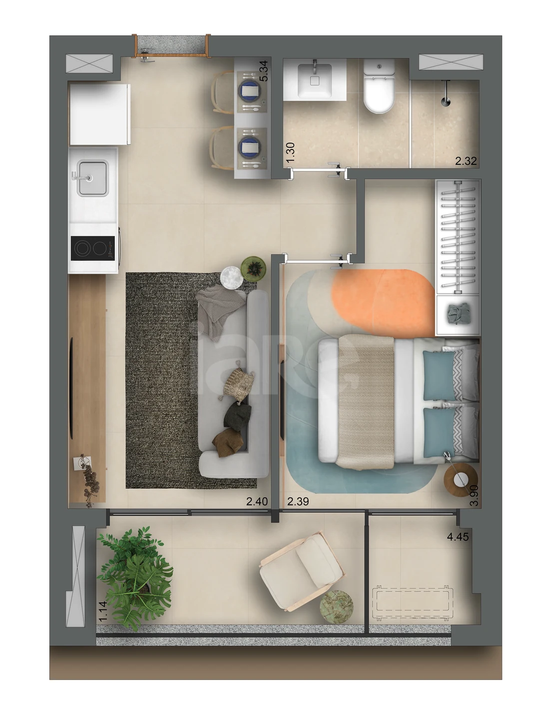 Planta — Apartamento 38,16 m²