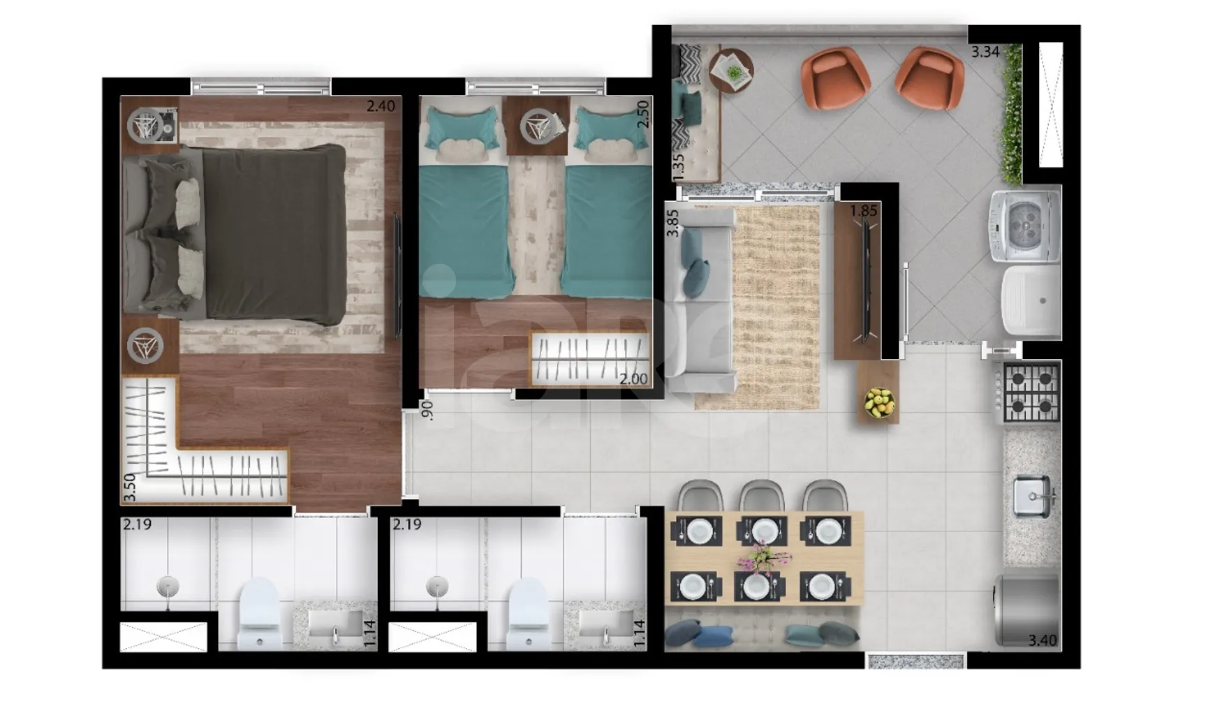 Planta — Apartamento 42,73 m²