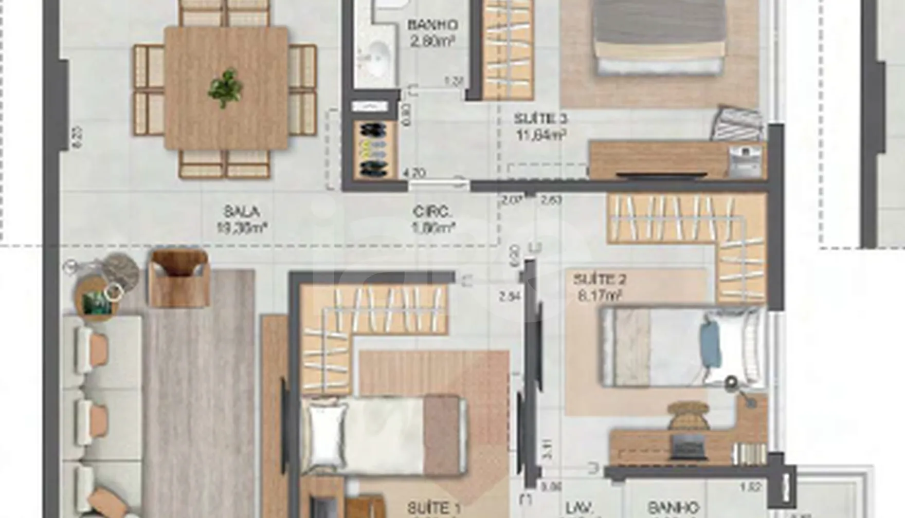 Planta — Apartamento 102,72 m²