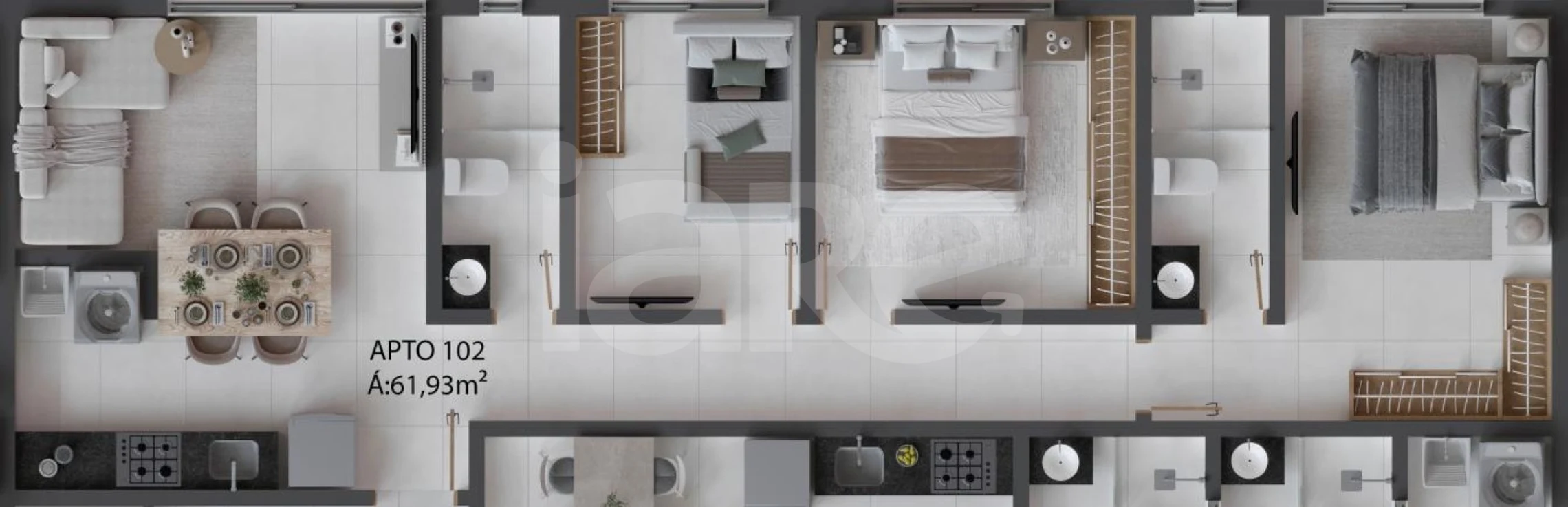 Planta — Apartamento 61,93 m²