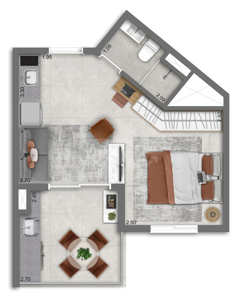 Planta — Studio 28,46 m²