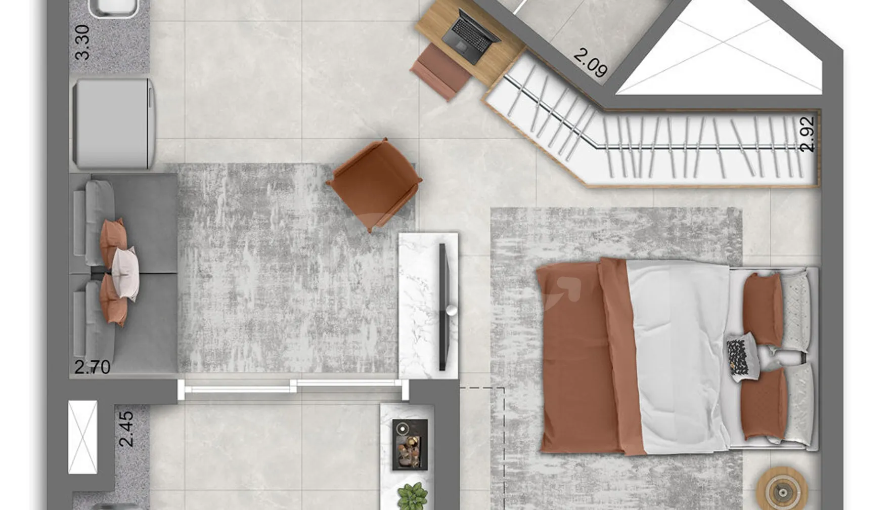 Planta — Studio 28,46 m²