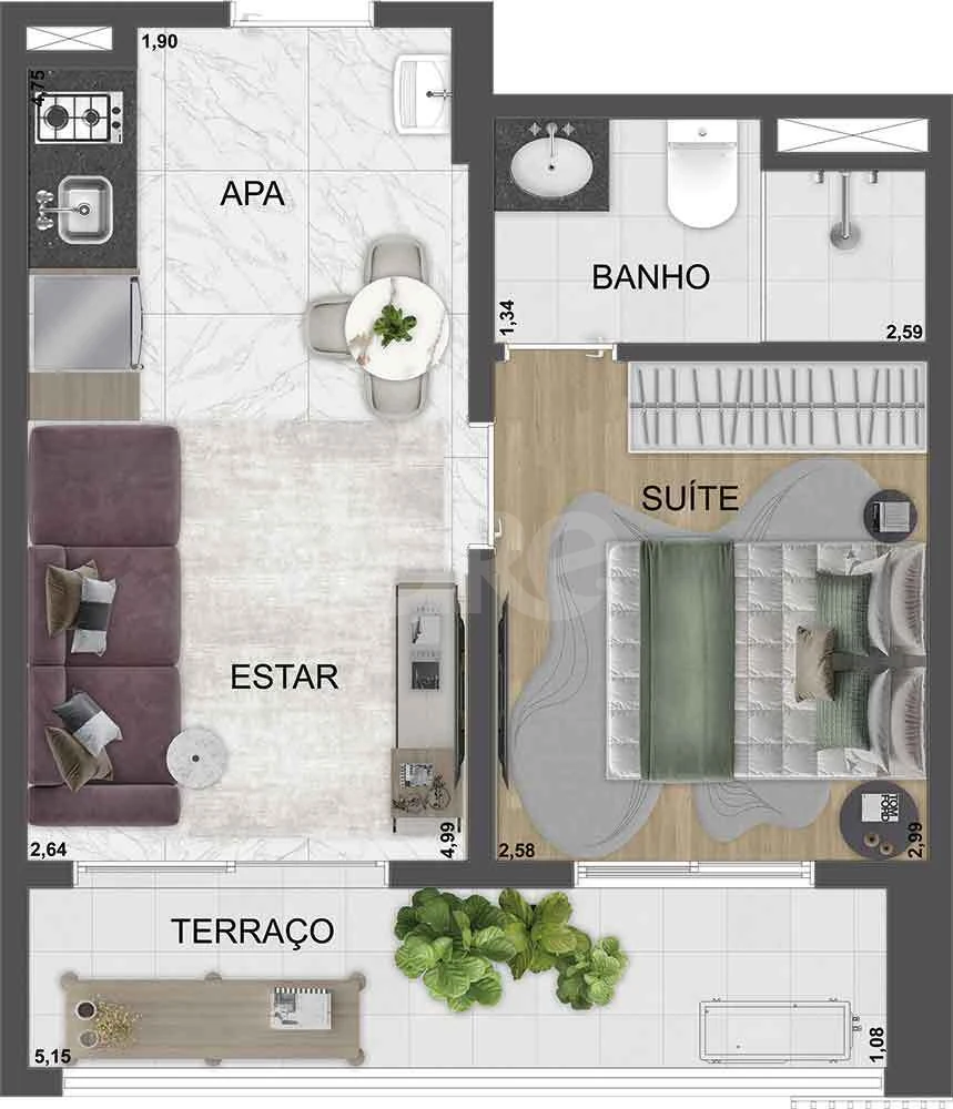 Planta — Apartamento 34,61 m²