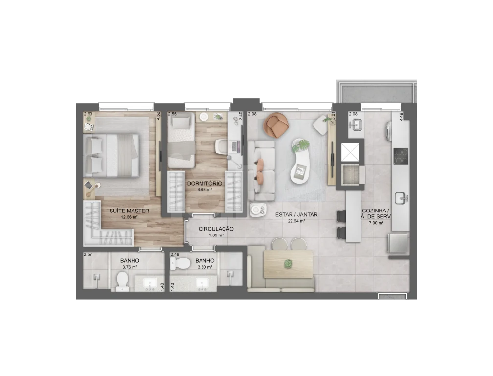 Planta — Apartamento 72,58 m²