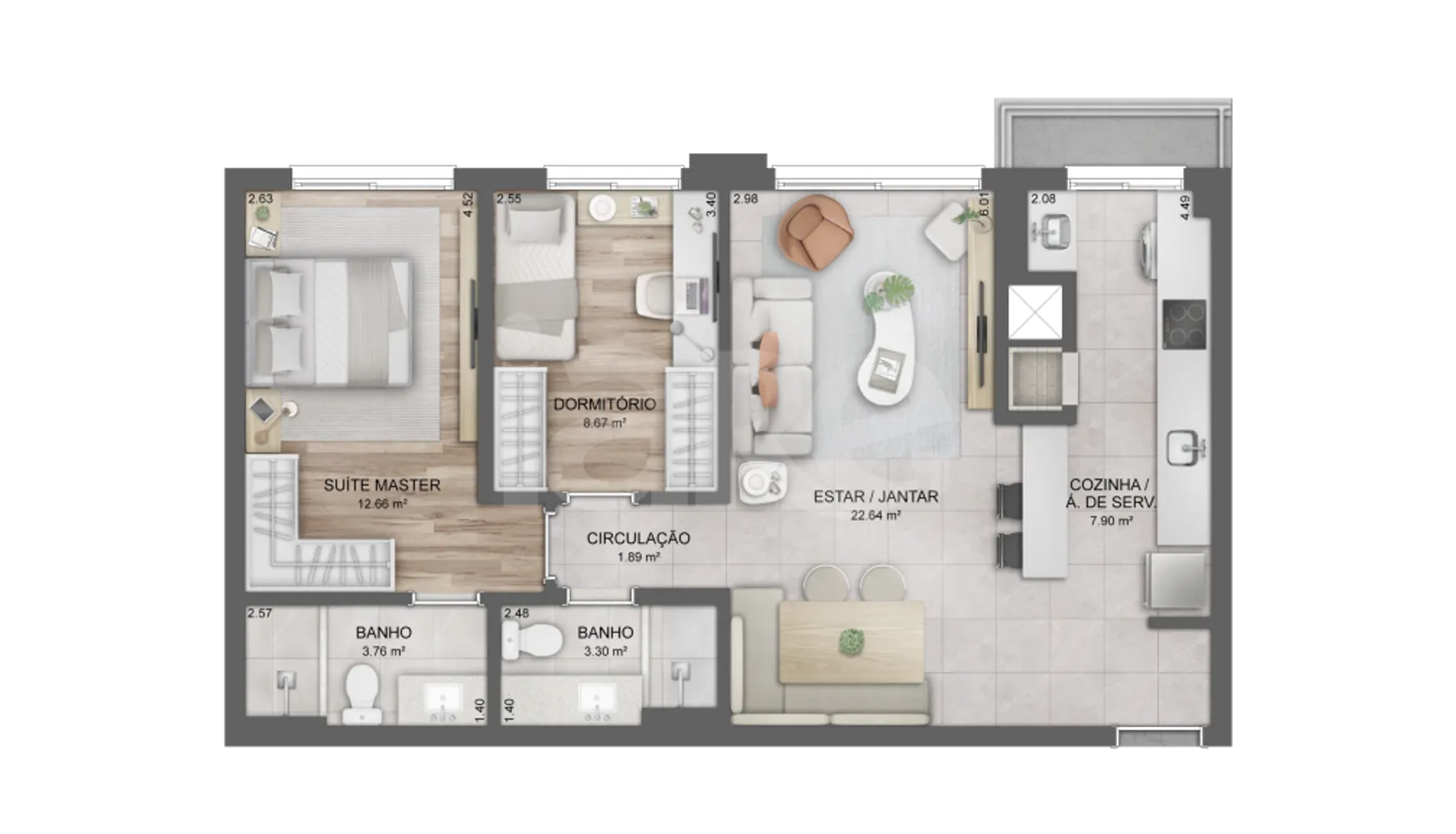 Planta — Apartamento 72,58 m²