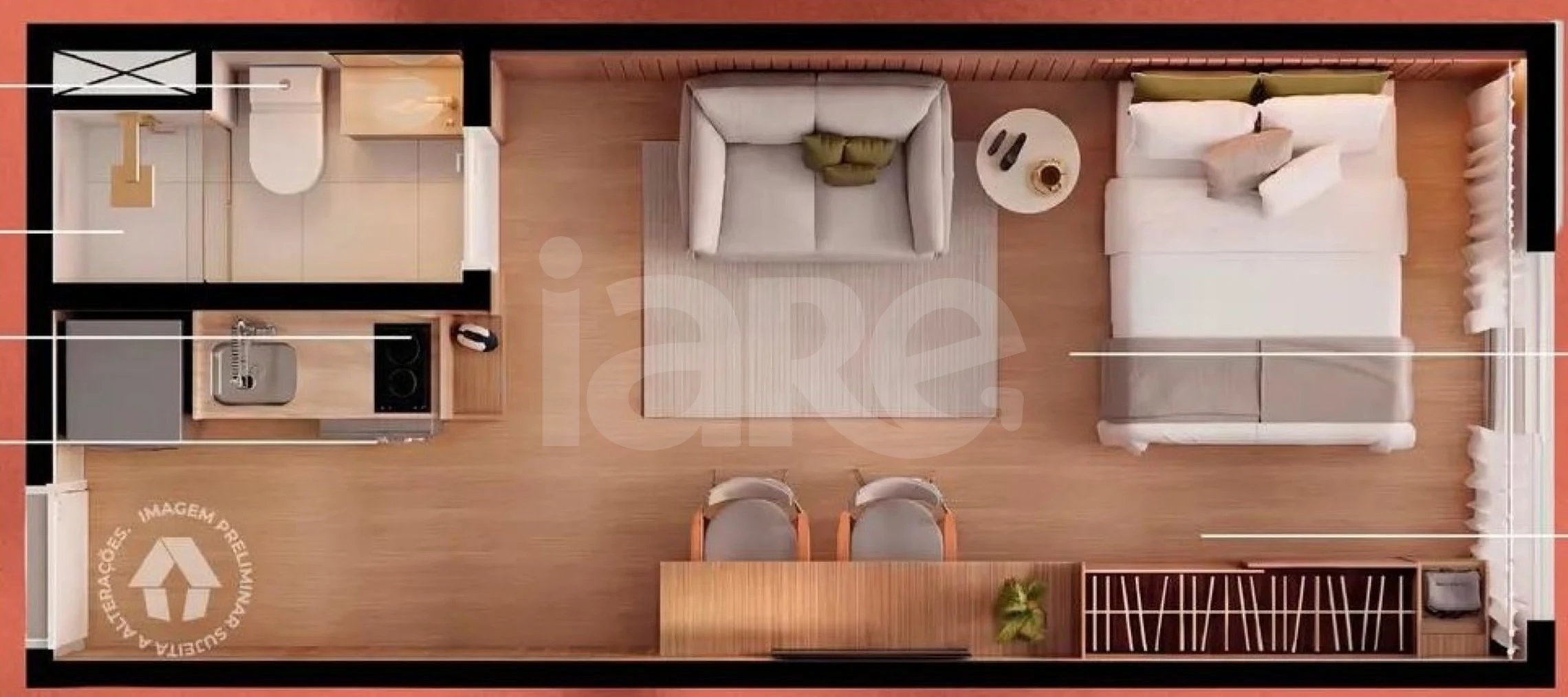 Planta — Studio 24,71 m²